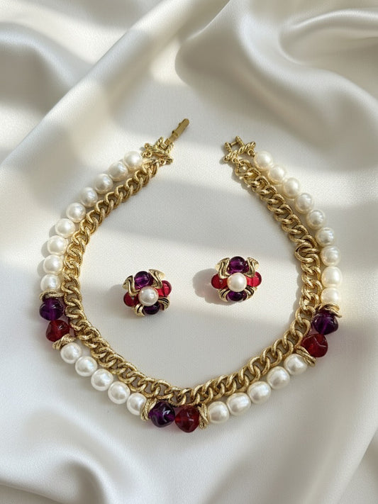 Ruby Blossom Pearl Set