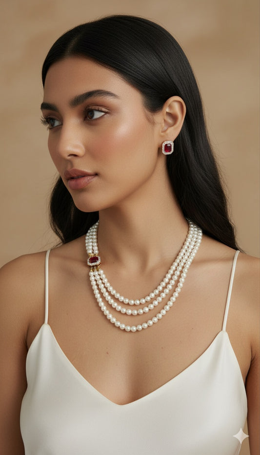 Vintage Royal Pearl & Ruby Duo Set