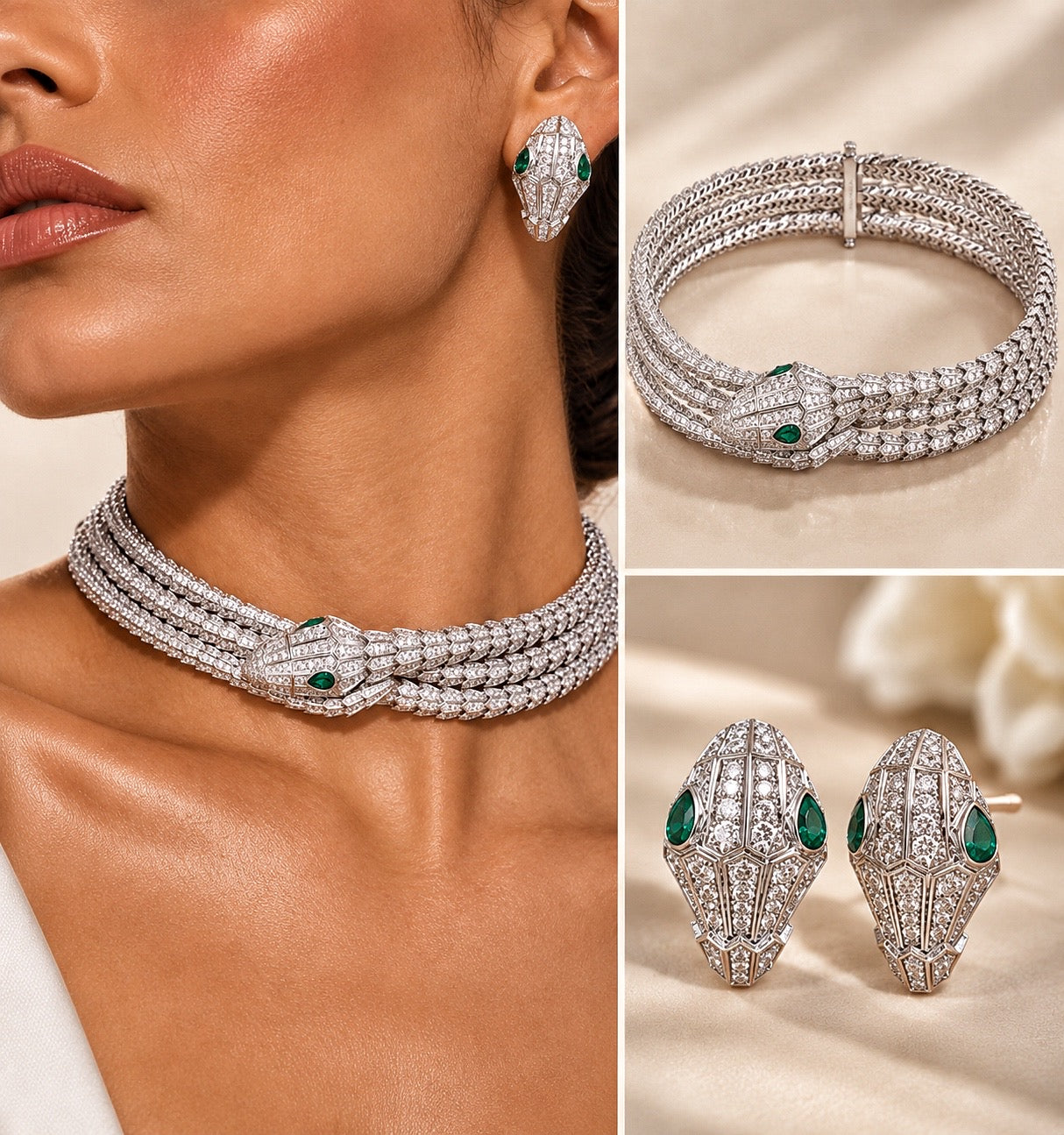 Emerald Serpent Statement Choker & Earrings Set