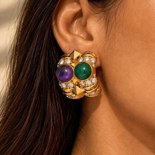 Vintage inspired the Imperial Cabochon Gold Matte Necklace & Earrings Set “Pre-order”