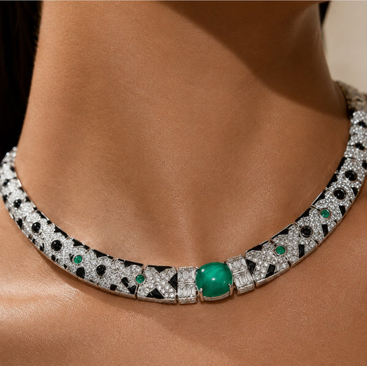 Rhodium plated faux emerald jewelry set”Pre-order “