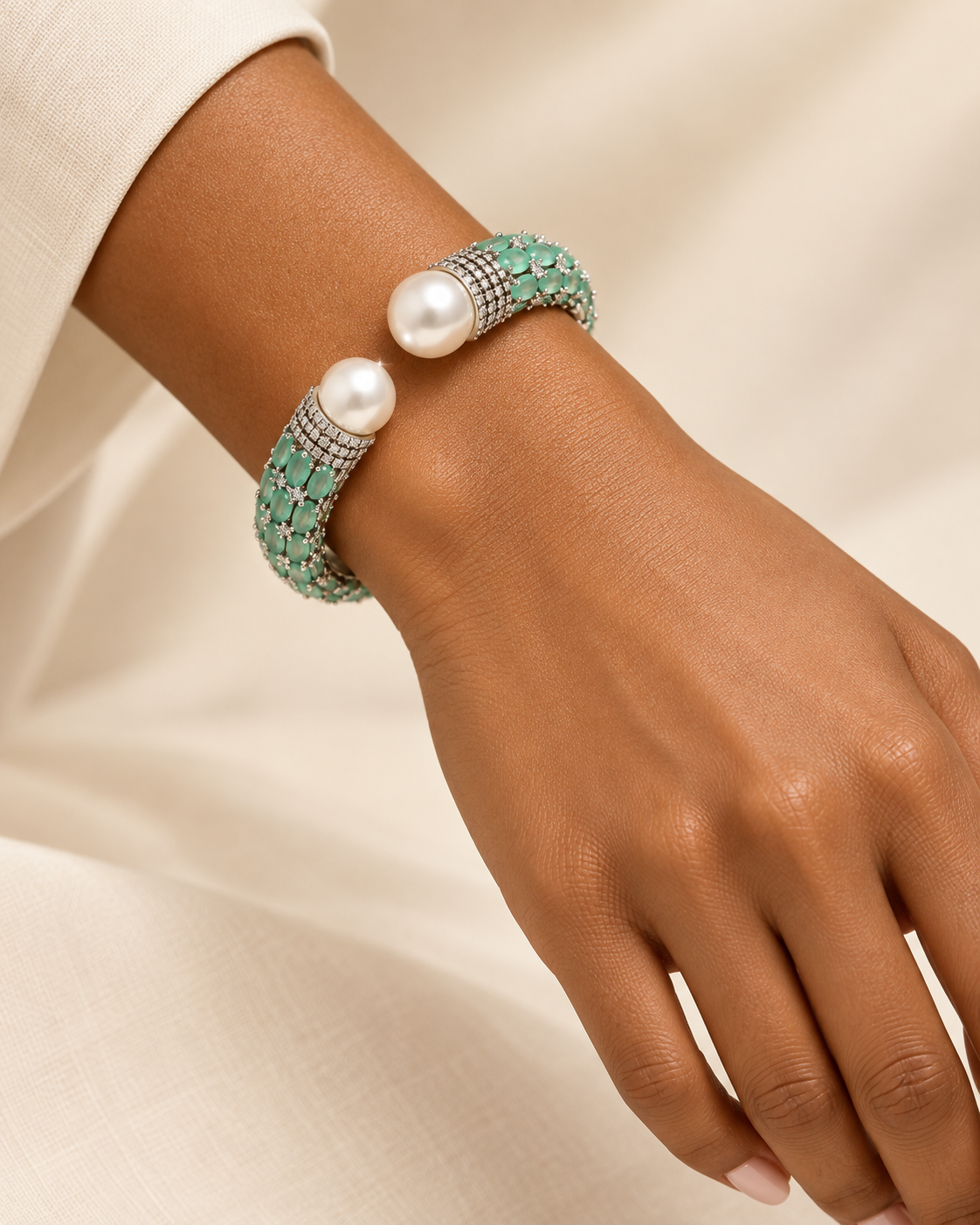 Pearl Elegance Statement Cuff Bangle Bracelet