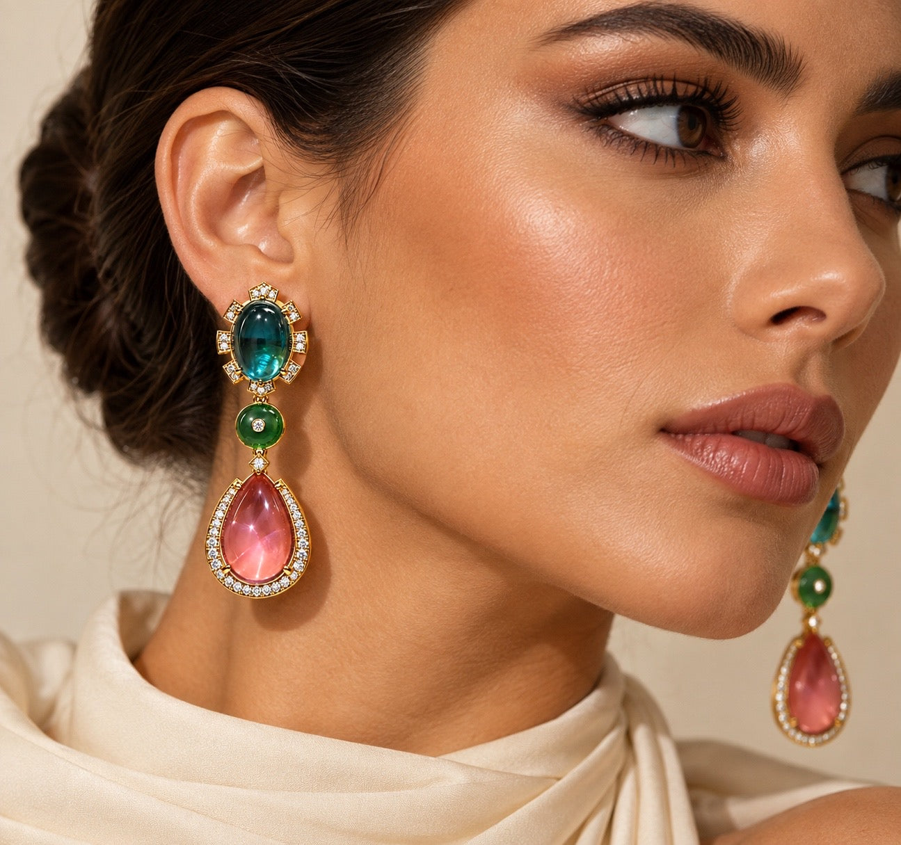 Emerald & Rose Statement Earrings
