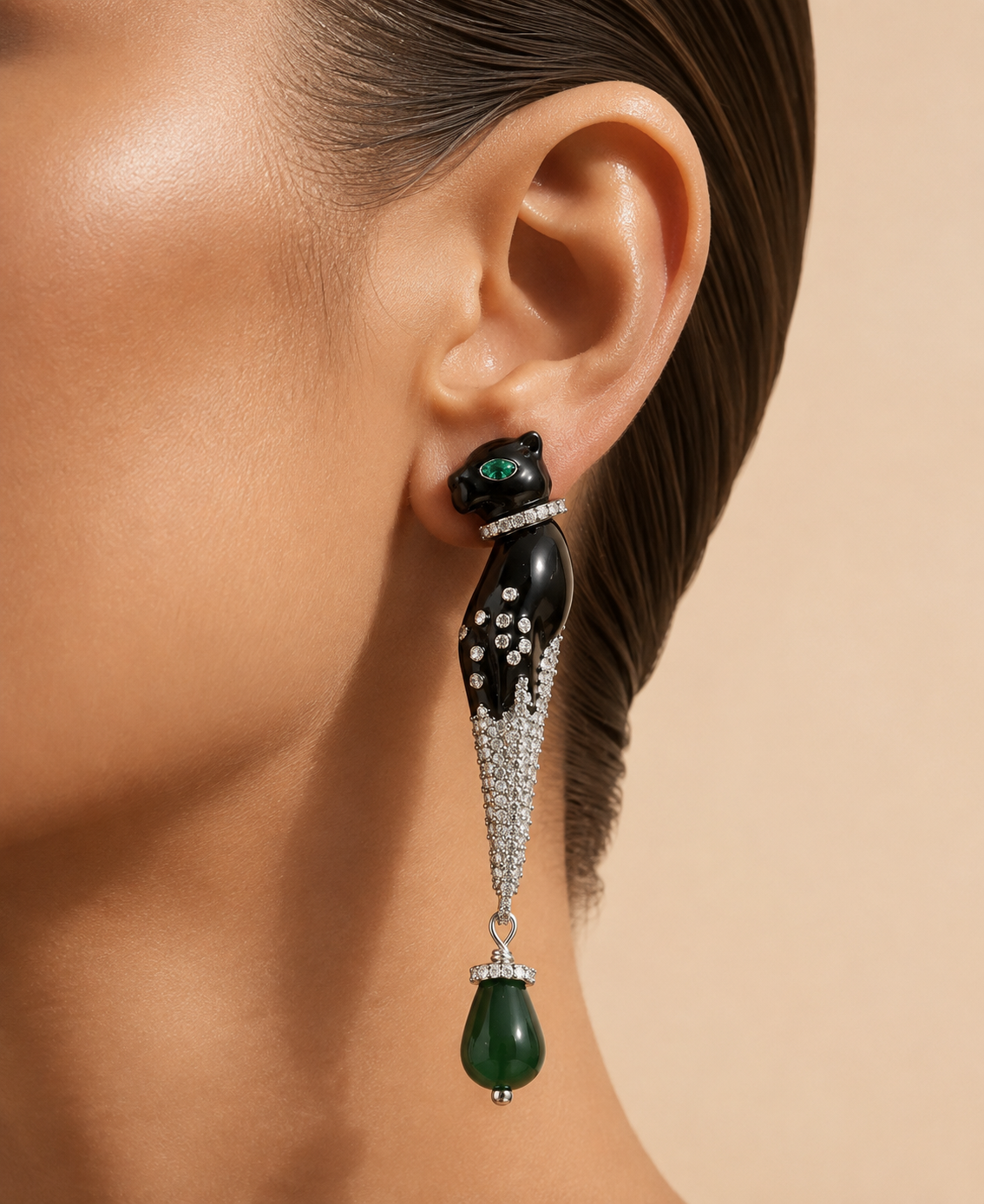 Emerald Panther Drop Earrings “Pre-order “