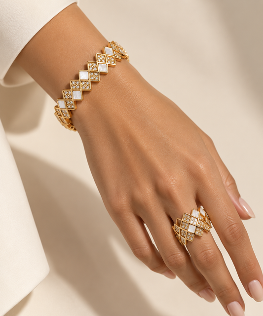 Mother of Pearl Geometric Bracelet& Ring Set