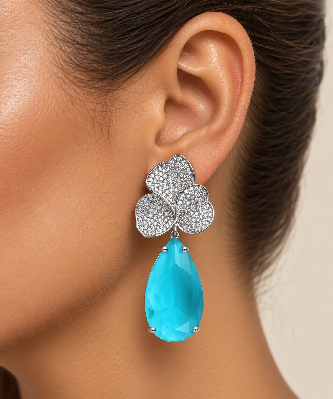 Turquoise Crystal Petal Drop Earrings “Pre-order “