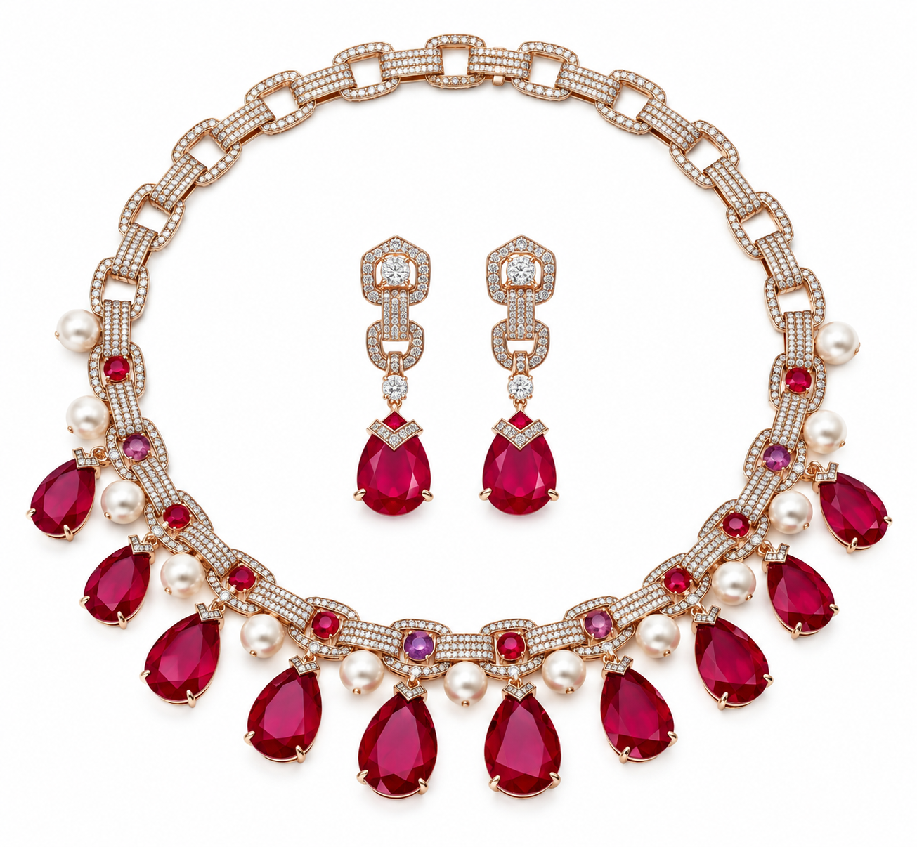 Ruby Rose Gold Royale Pearl & Crystal Jewelry Set