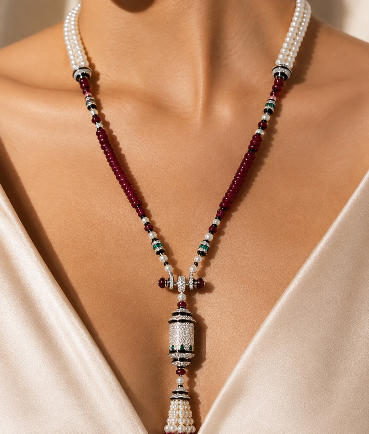 Royal Ruby Pearl Tassel jewelry Necklace set “Pre-order “