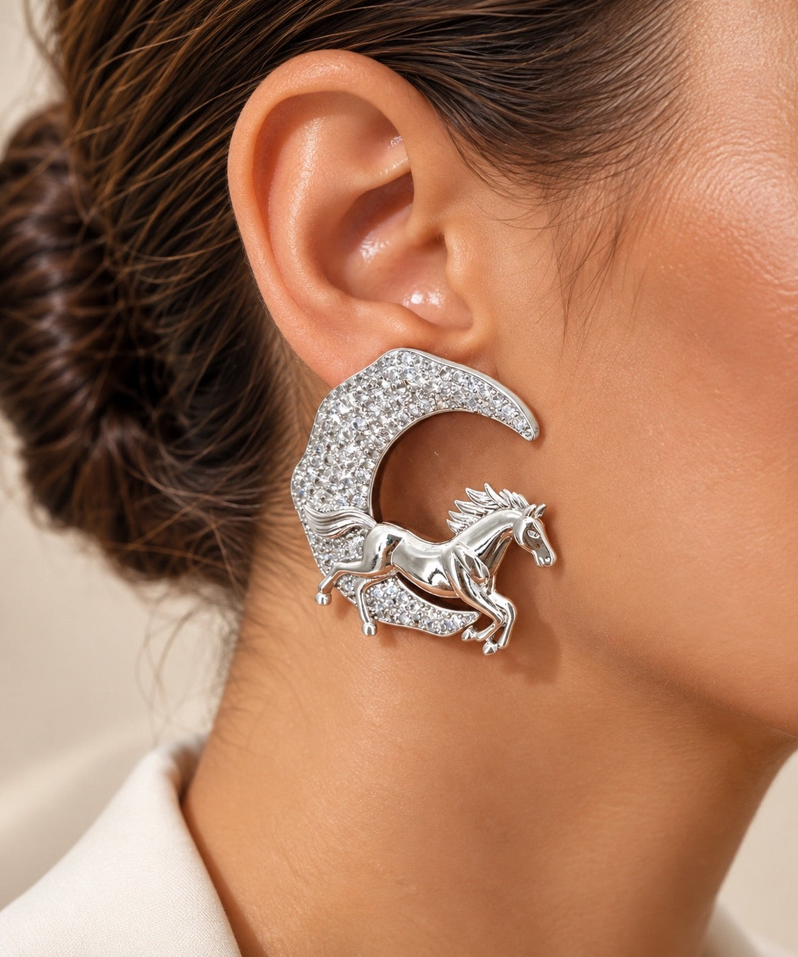 Silver Equestrian Crescent Statement Earrings “ Pre-order “