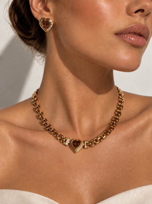 Gold plated panther heart shape jewelry set “Pre-order “