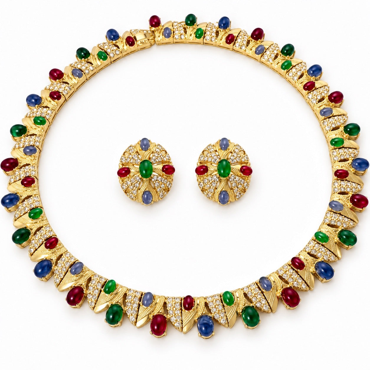 1980s-Inspired Multicolor Cabochon & Crystal Collar Set “Pre-order “