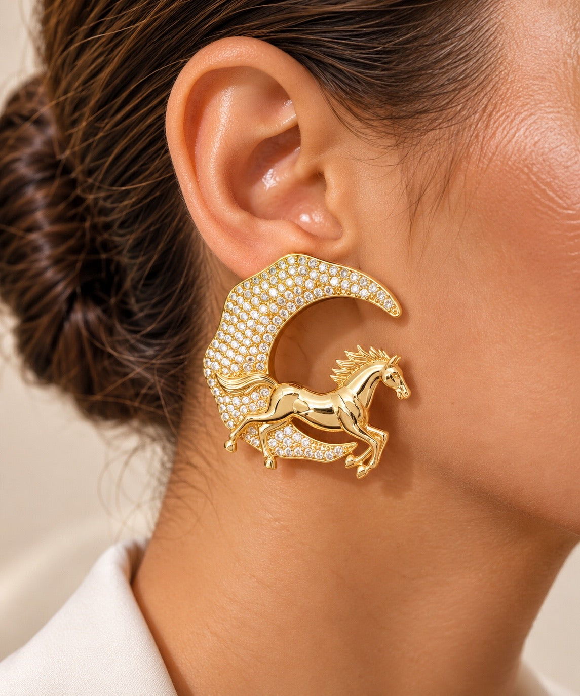 Golden Equestrian Crescent Statement Earrings “Pre-order “