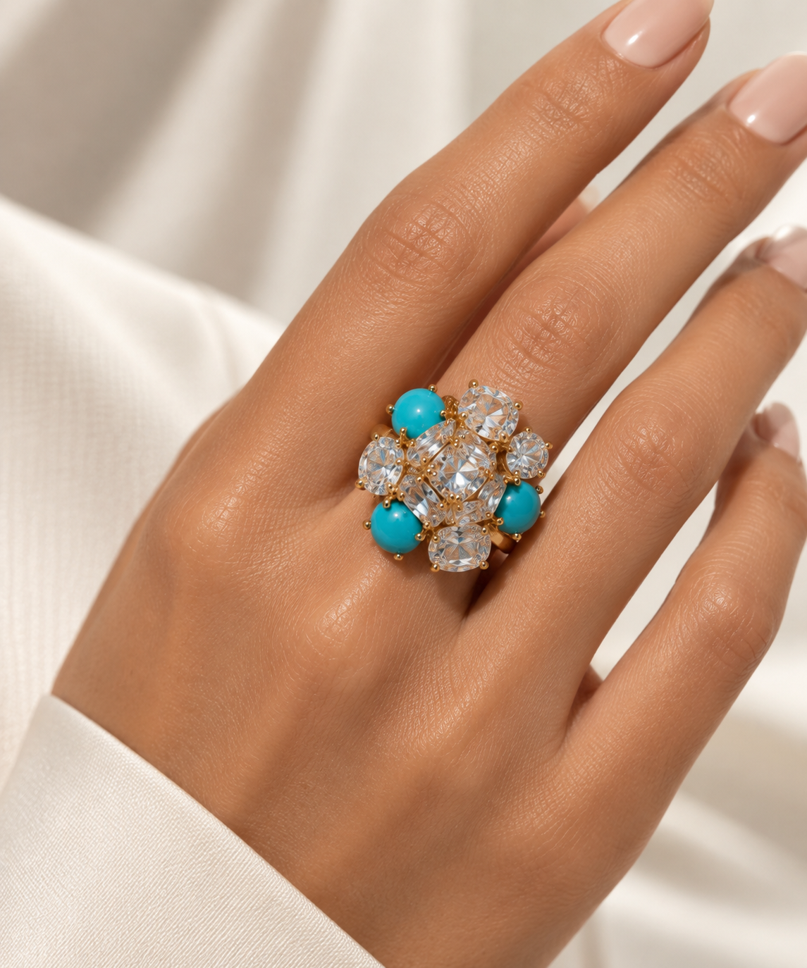 Vintage Turquoise Crystal Floral Statement Jewelry Set