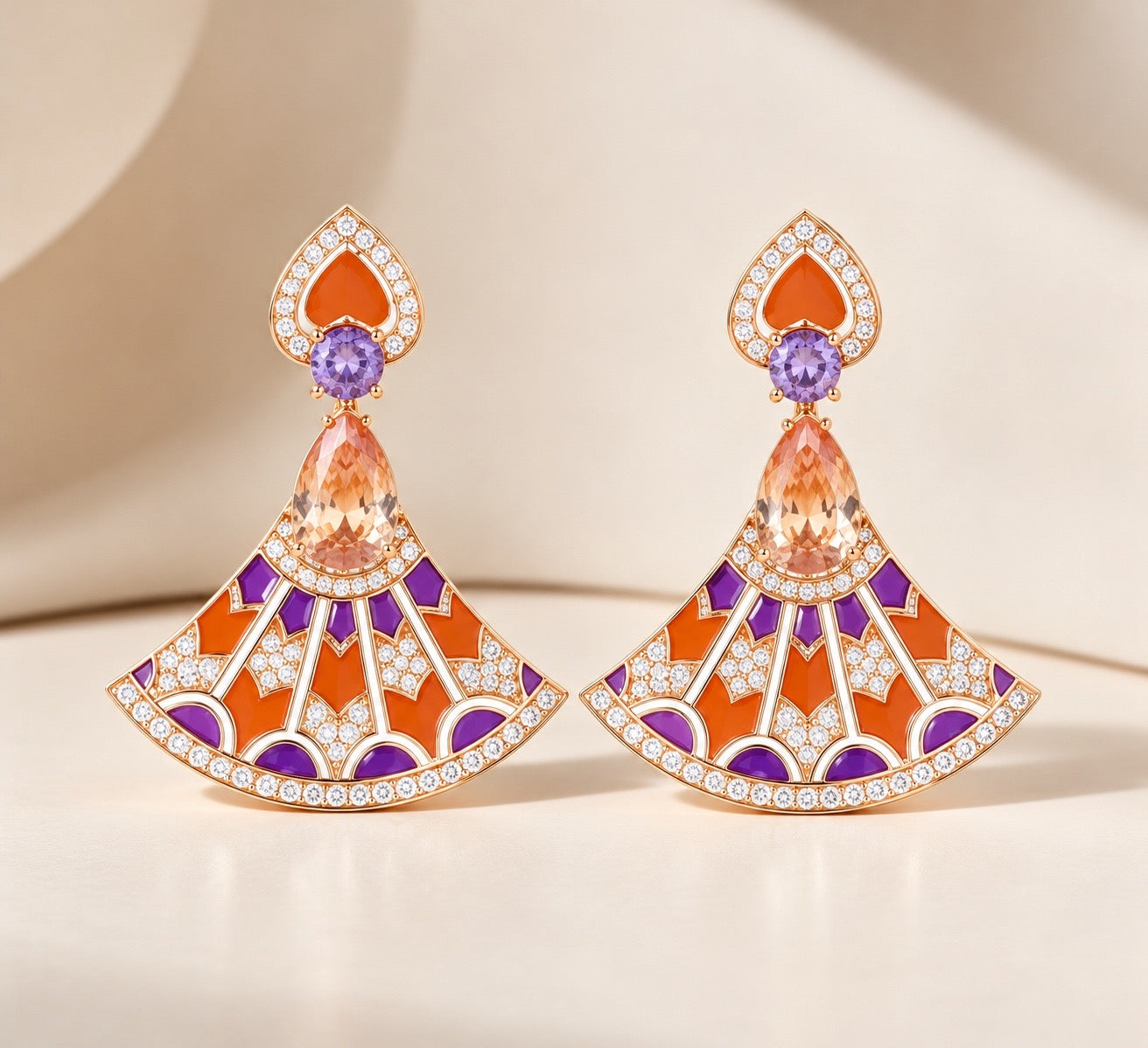 Royal Amethyst & Coral Fan Jewelry Set “Pre-order “