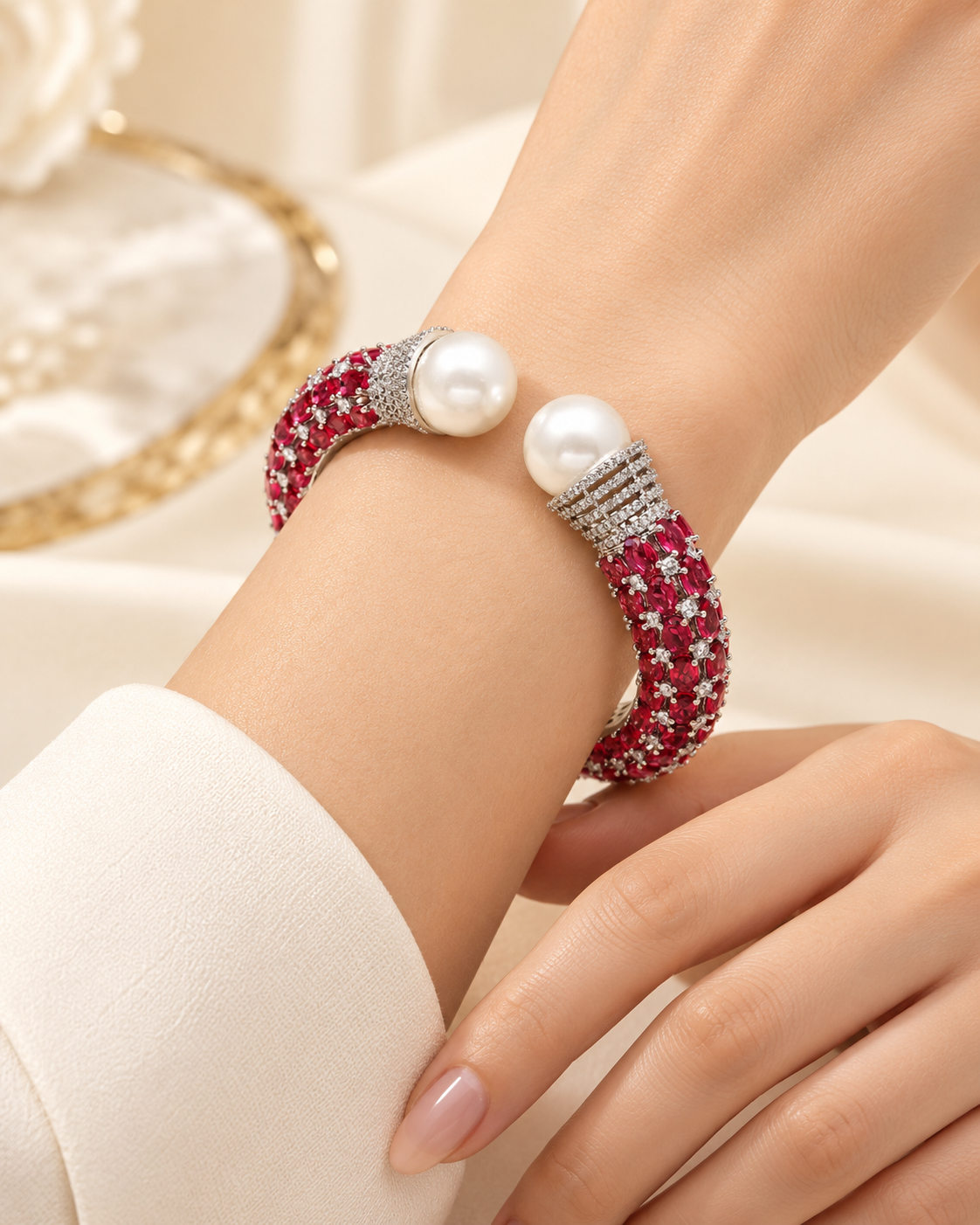 Pearl Elegance Statement Cuff Bangle Bracelet