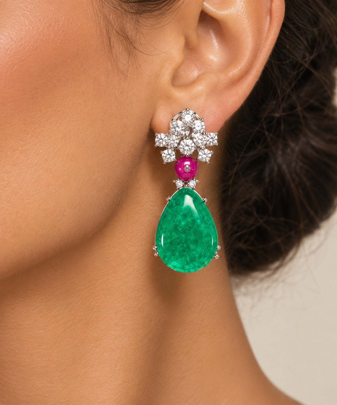 Emerald & Fuchsia Teardrop Statement Set