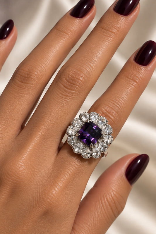 S925 Amethyst Statement adjustable Ring