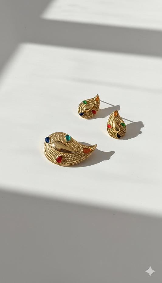 Jewel Crest Set — Brooch & Pierced Earrings