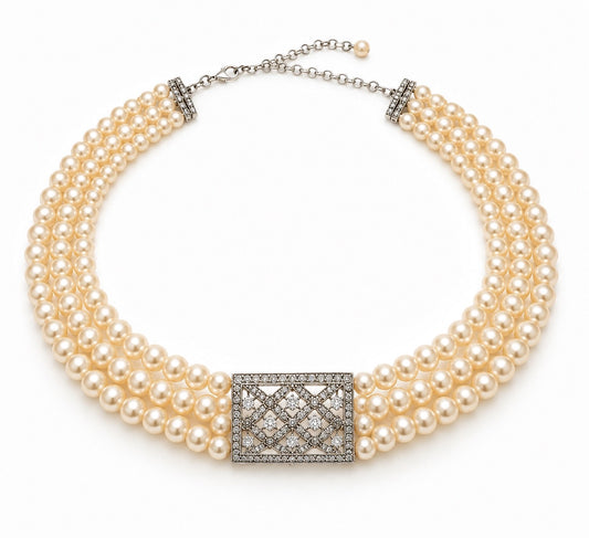 Vintage Pearl Lattice Choker Necklace