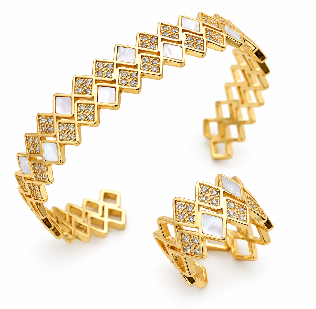 Mother of Pearl Geometric Bracelet& Ring Set