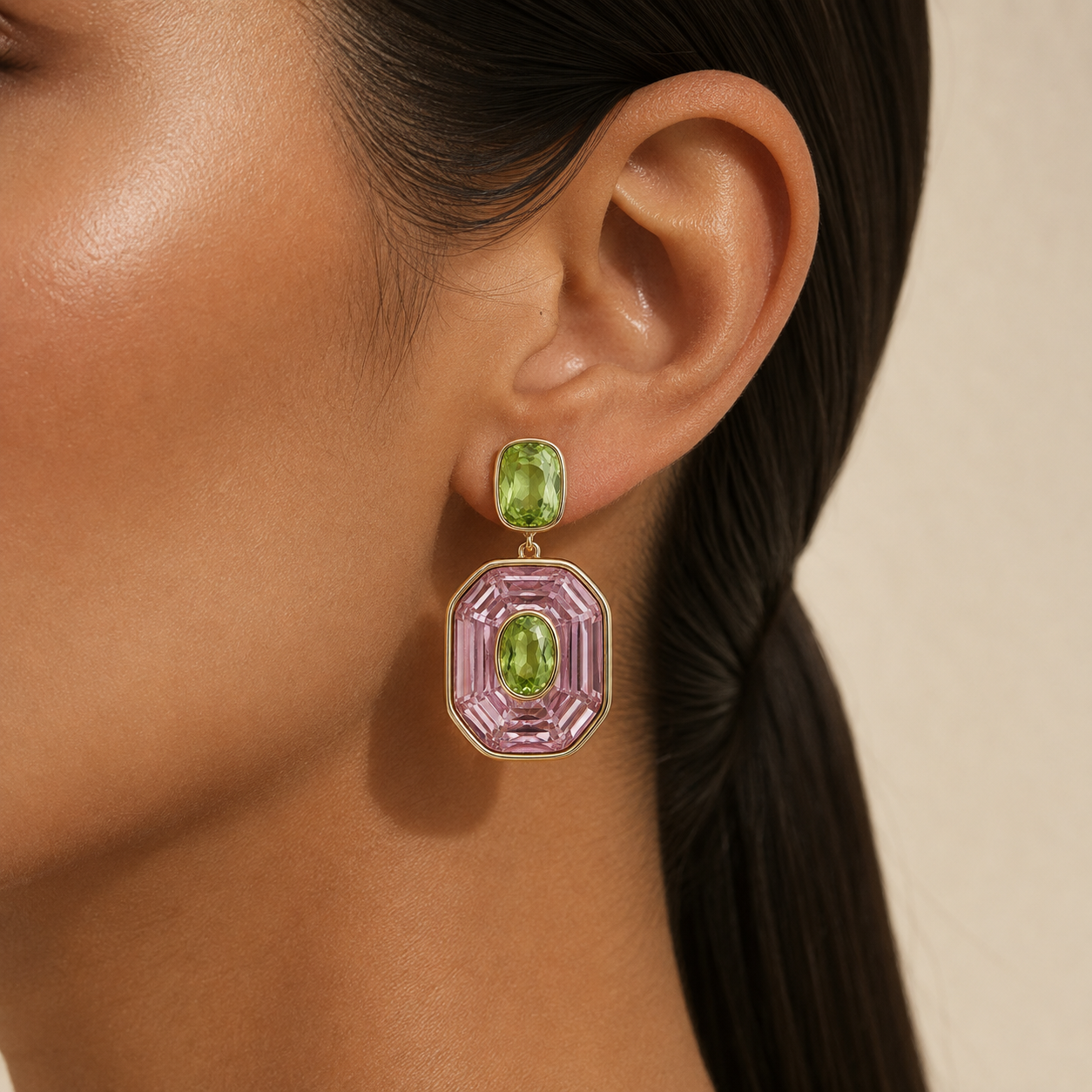 Rosé Peridot Statement Earrings “Pre-order “
