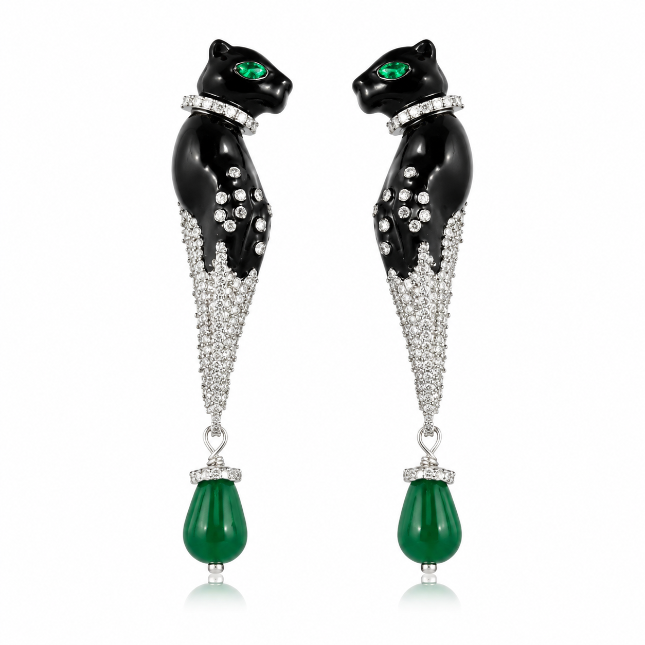Emerald Panther Drop Earrings “Pre-order “