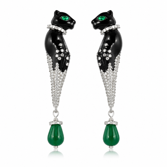 Emerald Panther Drop Earrings “Pre-order “