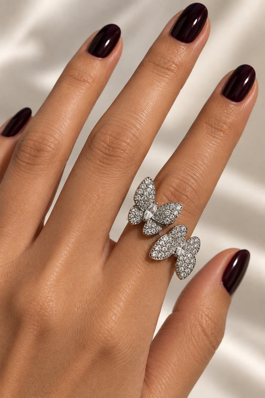 S925 Double Butterfly Statement adjustable Ring