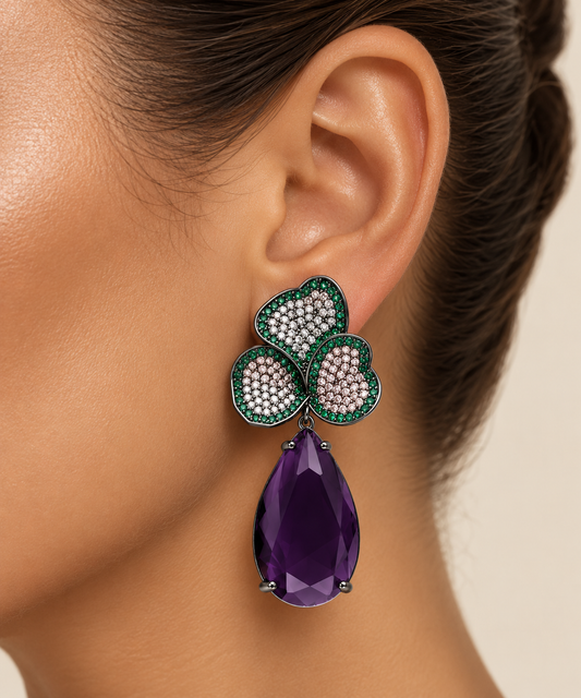 Amethyst Emerald Petal Drop Earrings “Pre-order “