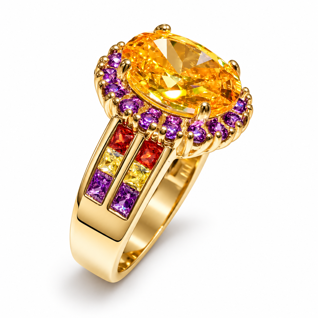 Golden Citrine Halo Statement Ring