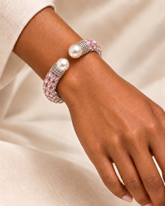 Pearl Elegance Statement Cuff Bangle Bracelet