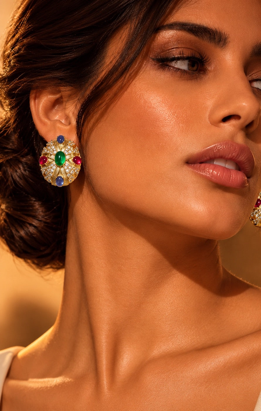 1980s-Inspired Multicolor Cabochon & Crystal Collar Set “Pre-order “