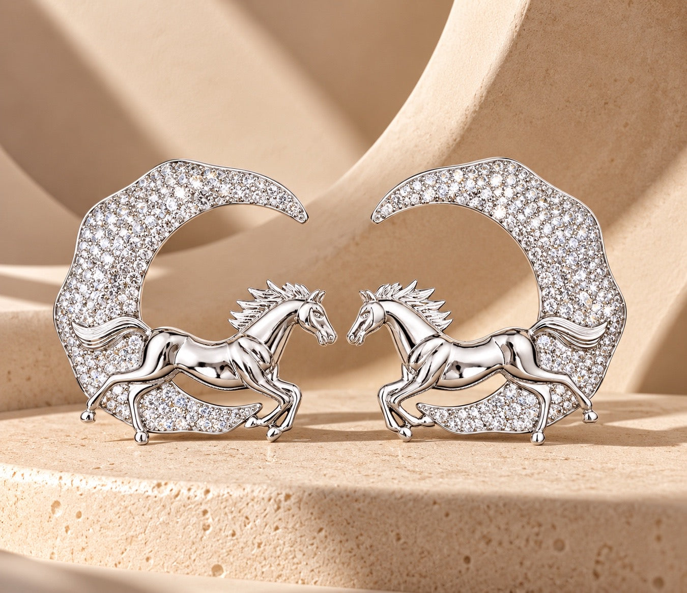 Silver Equestrian Crescent Statement Earrings “ Pre-order “