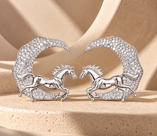 Silver Equestrian Crescent Statement Earrings “ Pre-order “