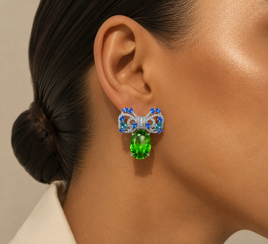 Emerald & Sapphire Bow pierced Earrings “Pre-order “
