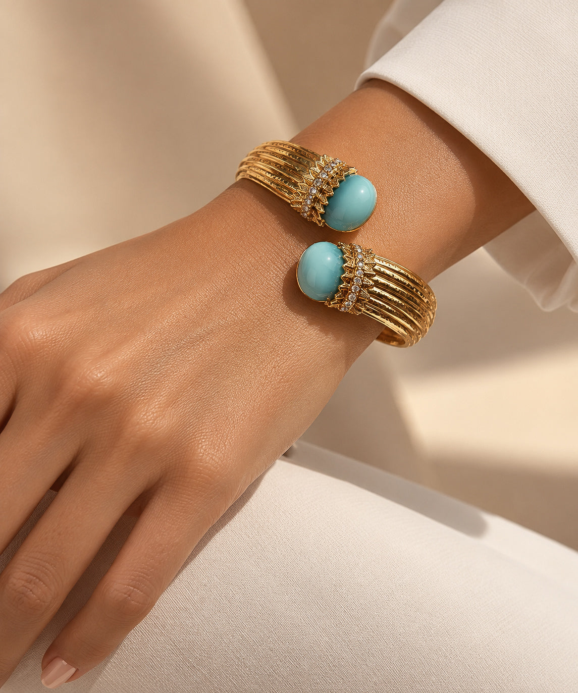 Aqua Cabochon Statement Bracelet “Pre-order”
