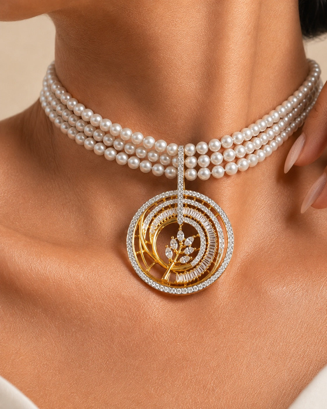 Celestial Pearl Orbit choker & Earrings Set