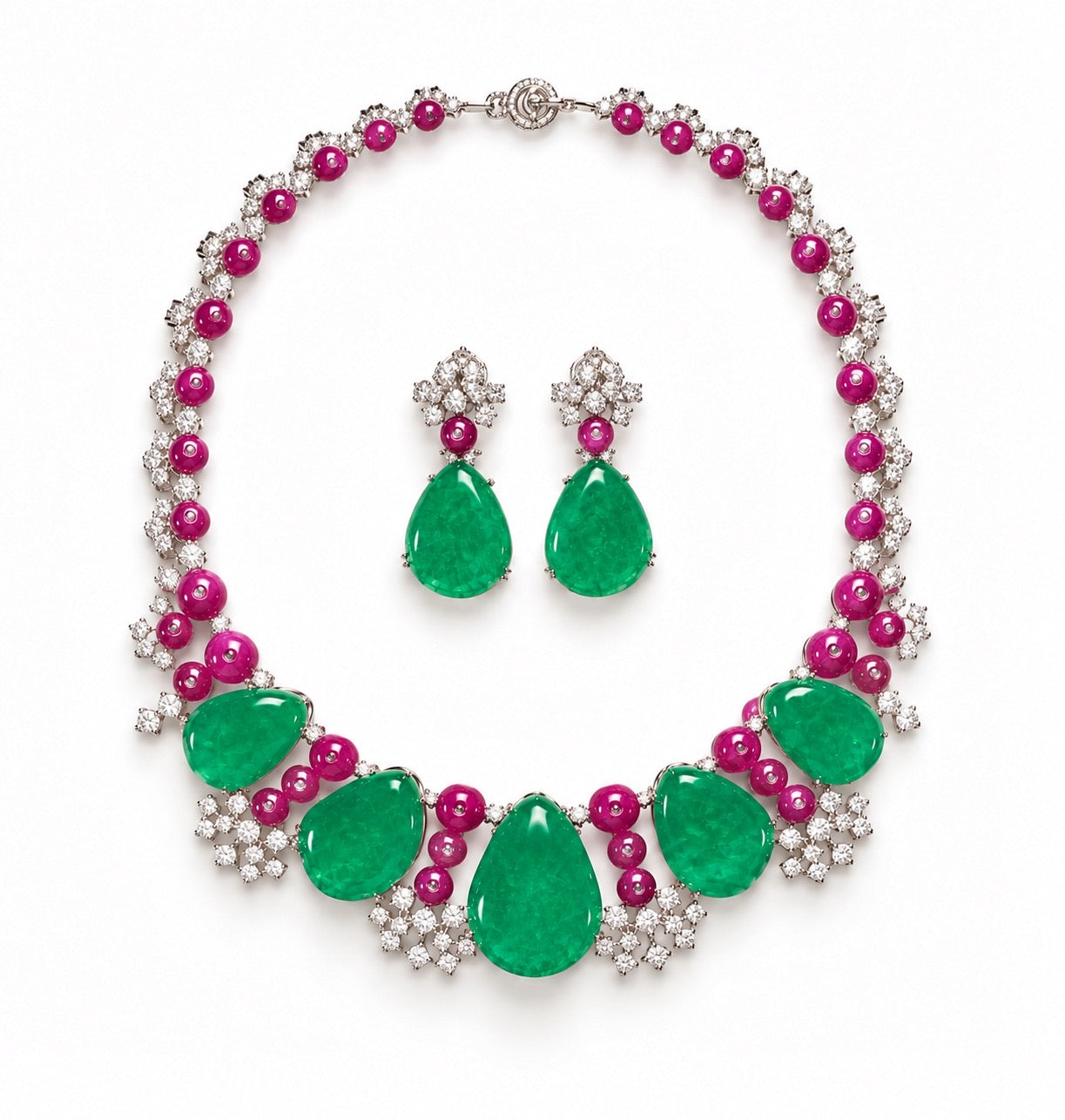 Emerald & Fuchsia Teardrop Statement Set