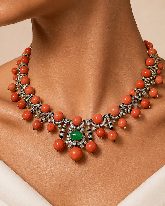 High end white gold plated coral jewelry set “Pre-order “