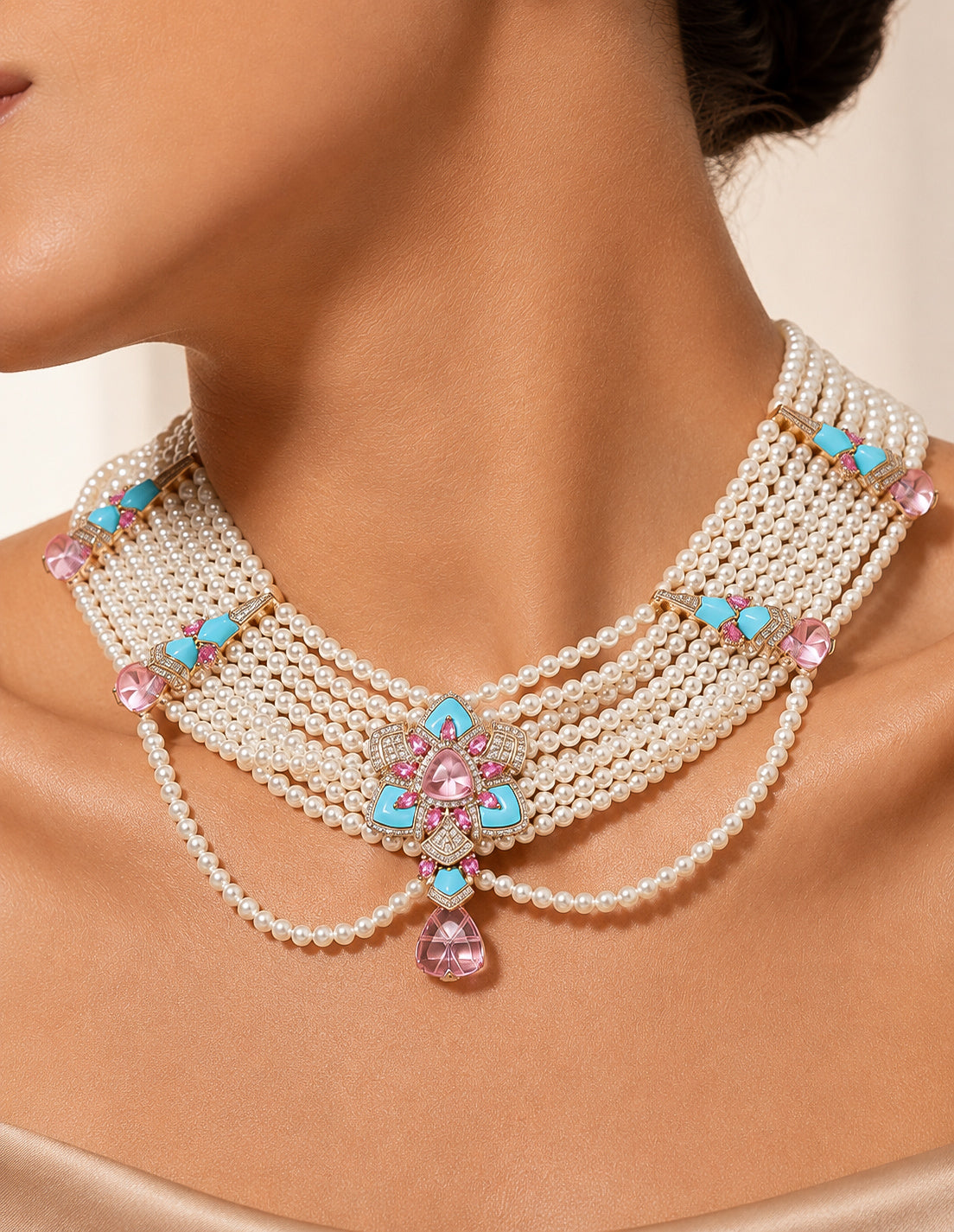 Multi strand pearl necklace and earrings set “Pre-order “
