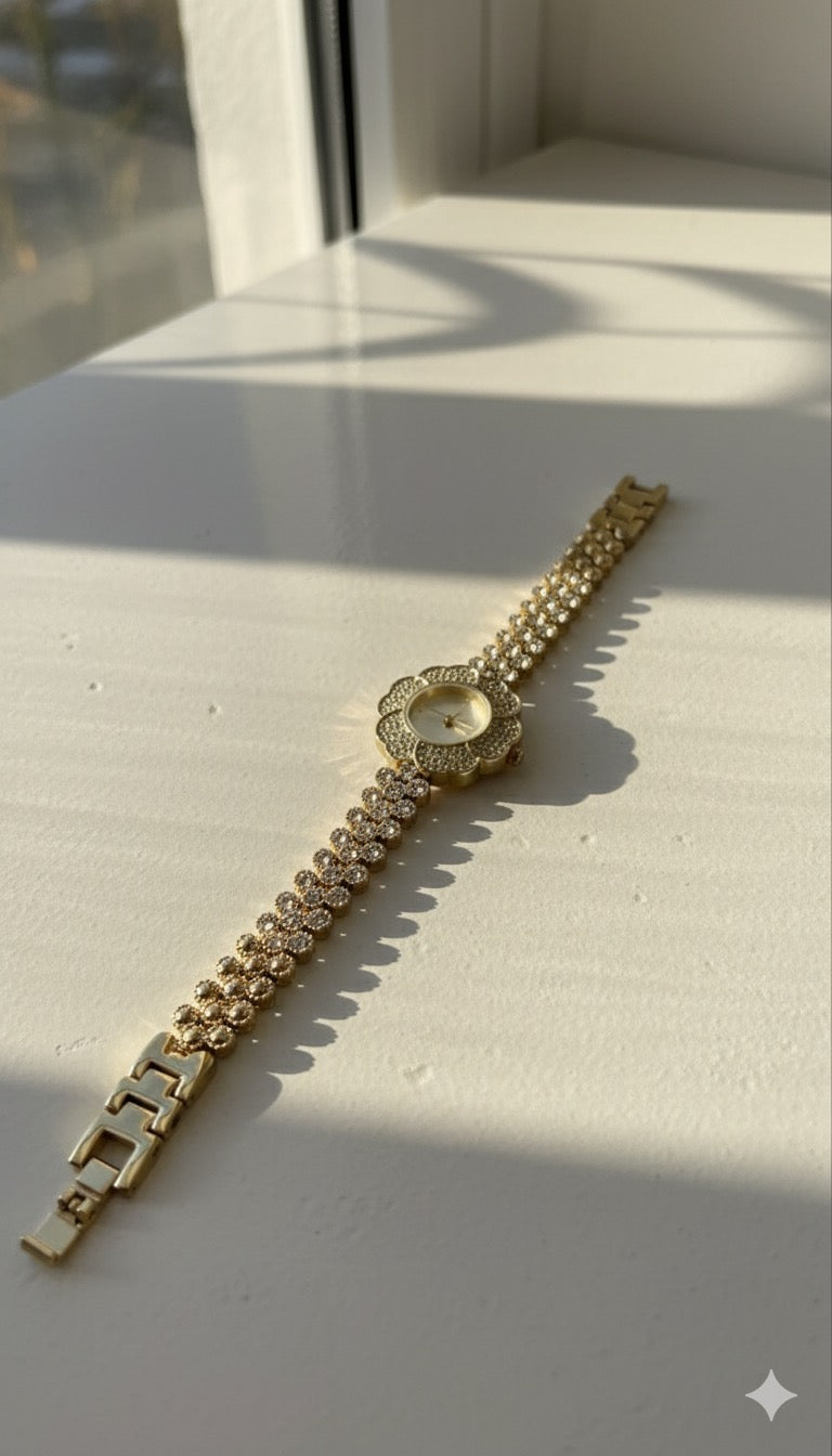 Vintage Gold Floral Crystal Watch