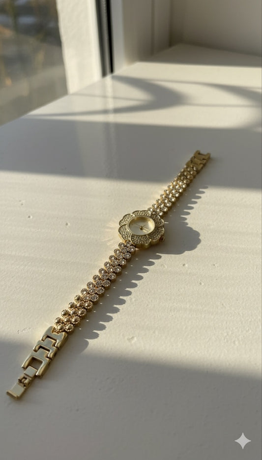 Vintage Gold Floral Crystal Watch