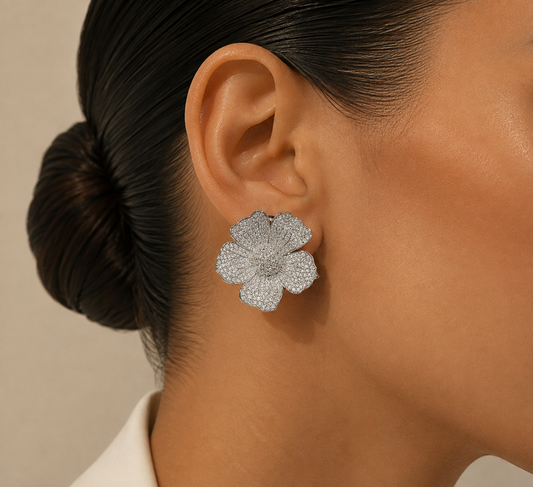 Crystal Blossom Statement pierced Earrings