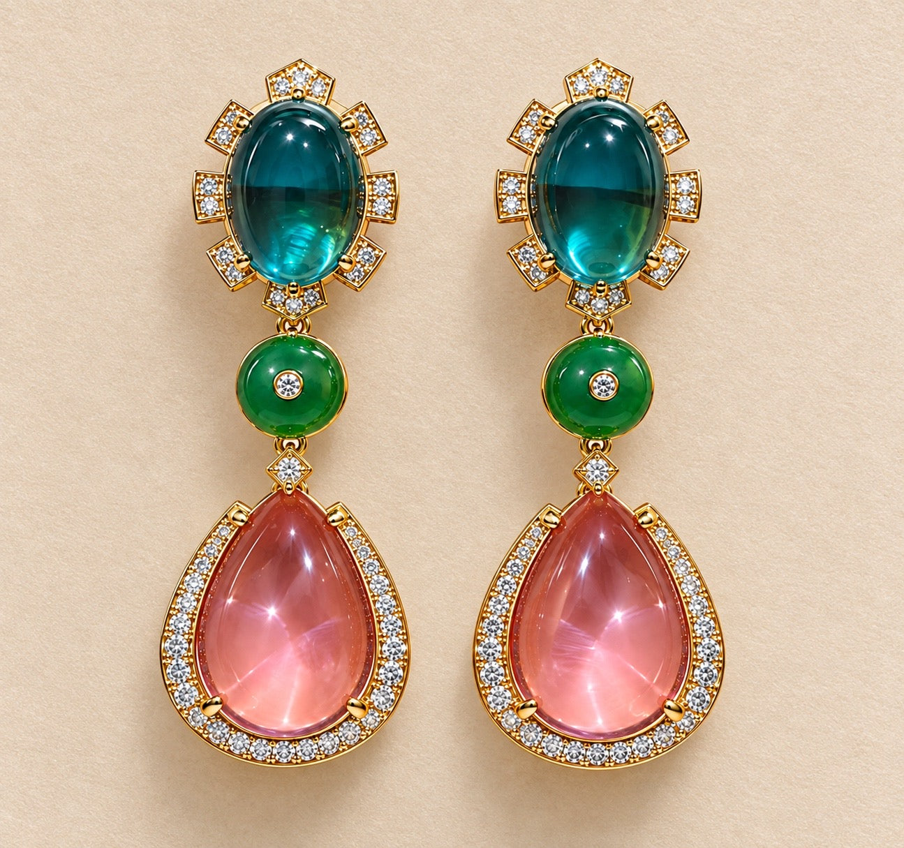 Emerald & Rose Statement Earrings