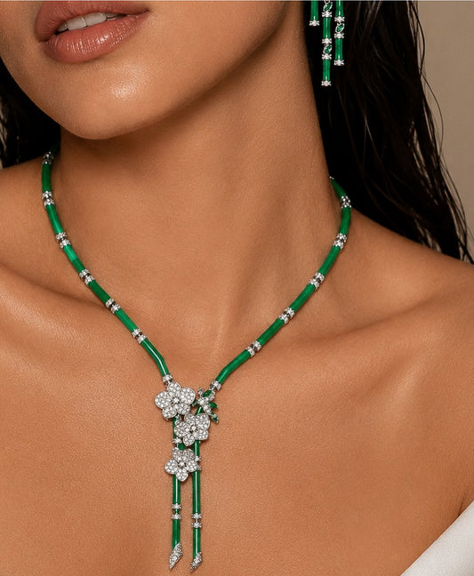 Stunning three white crystal flower  jewelry set “Pre-order “