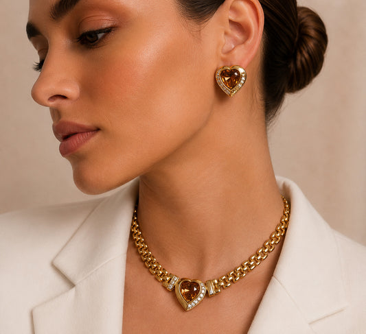 Gold plated panther heart shape jewelry set “Pre-order “