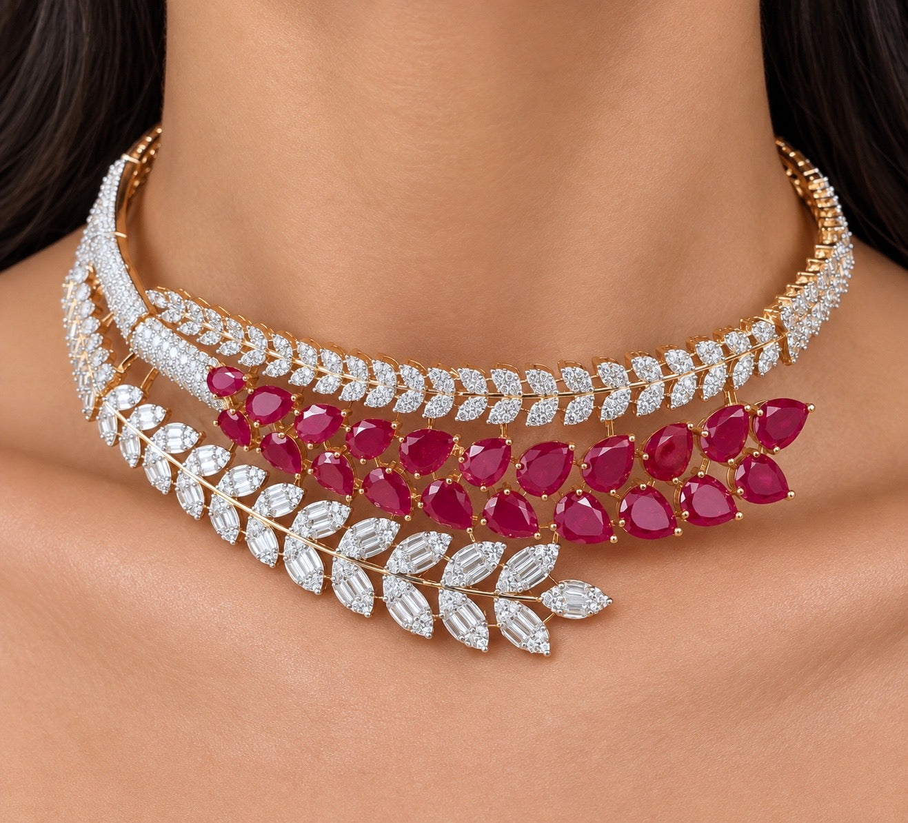 Ruby Leaf Statement Jewelry Set