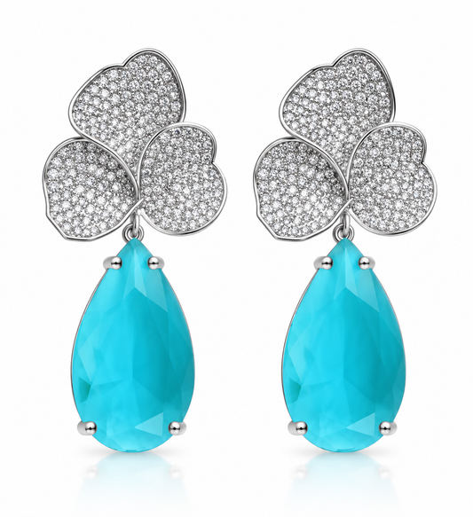 Turquoise Crystal Petal Drop Earrings “Pre-order “
