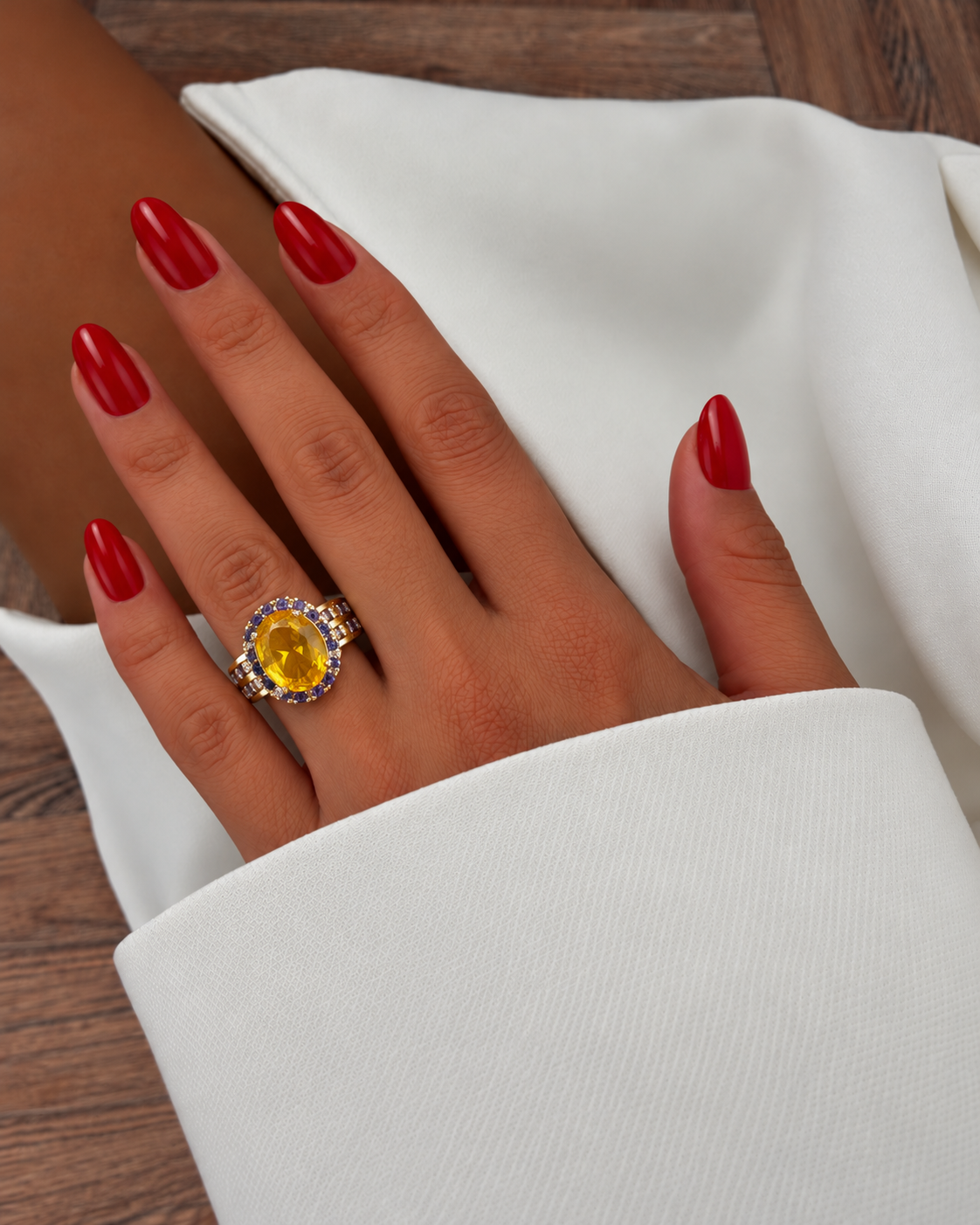 Golden Citrine Halo Statement Ring
