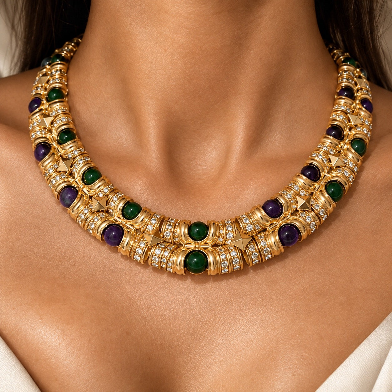Vintage inspired the Imperial Cabochon Gold Matte Necklace & Earrings Set “Pre-order”